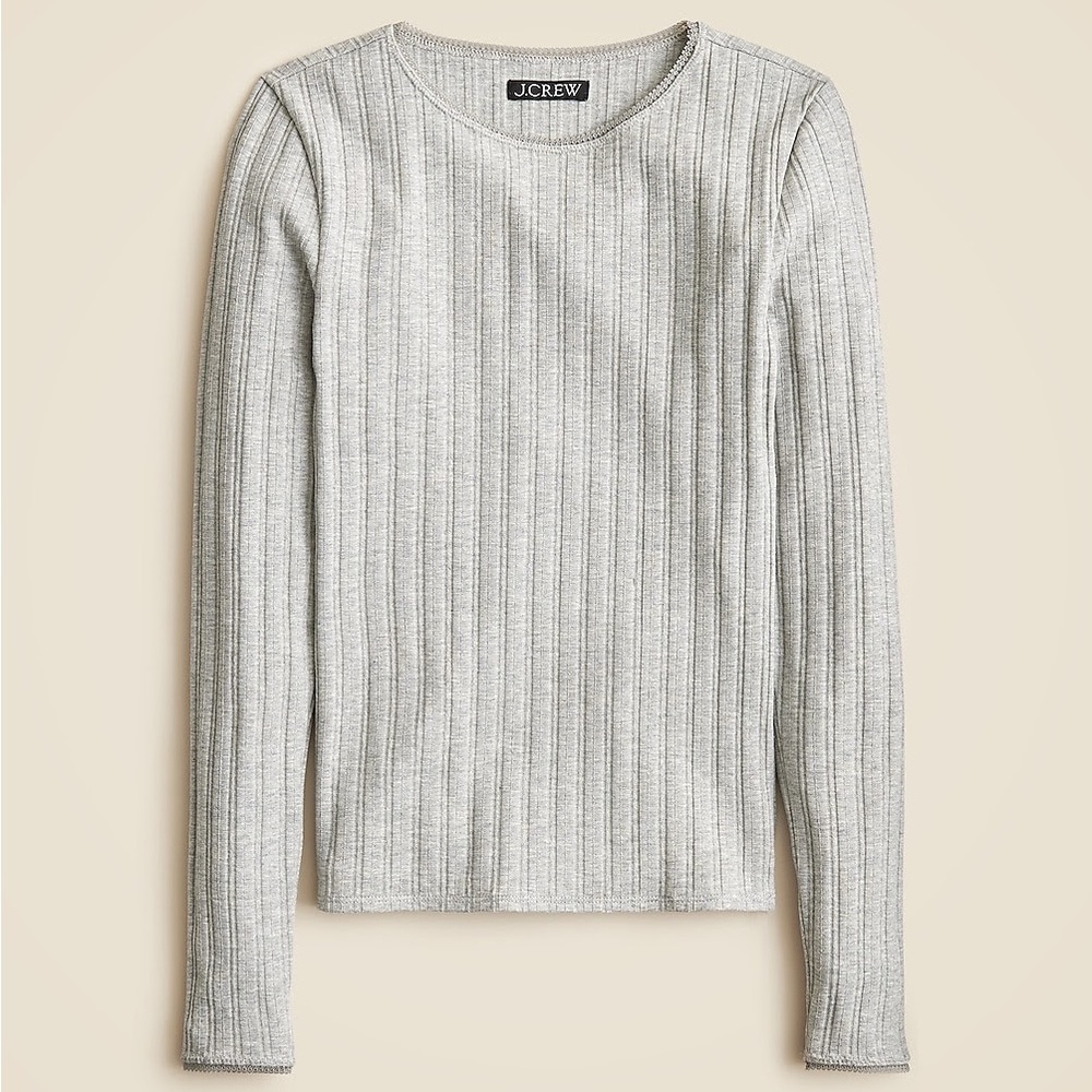 J.Crew Gray Pointelle Long Sleeve Top